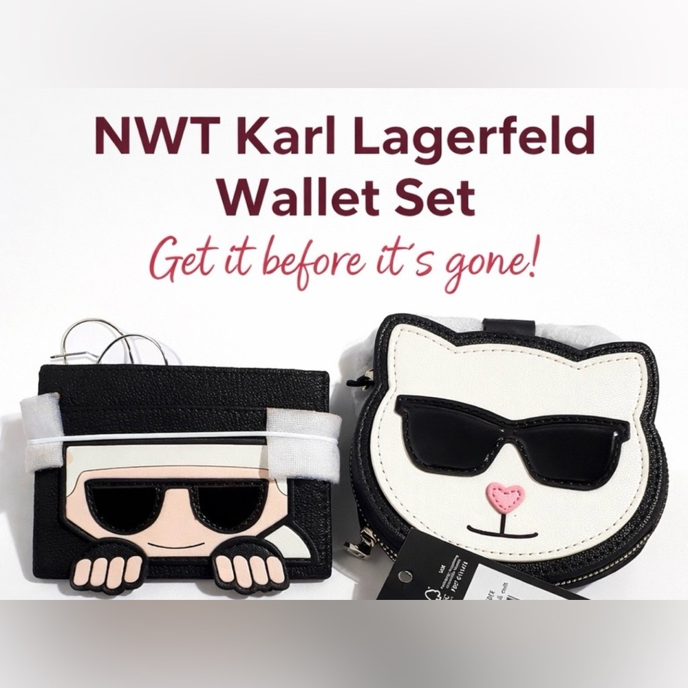 NWT Karl Lagerfeld Cat Mini Purse & Card Holder – Designer Gift Set - Picture 1 of 4
